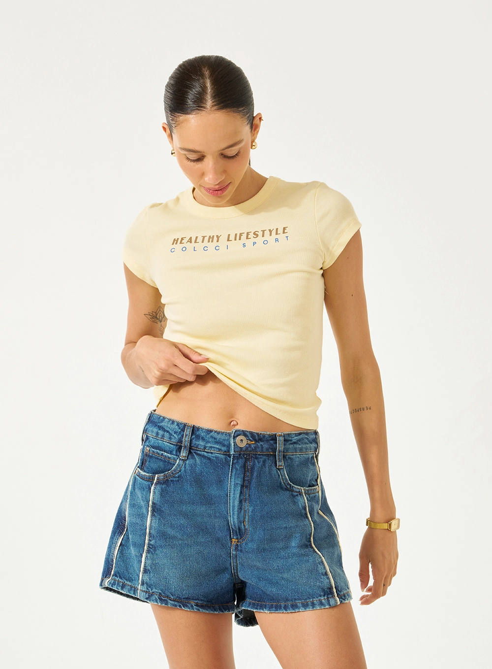 Camiseta Slim Com Estampa Amarelo