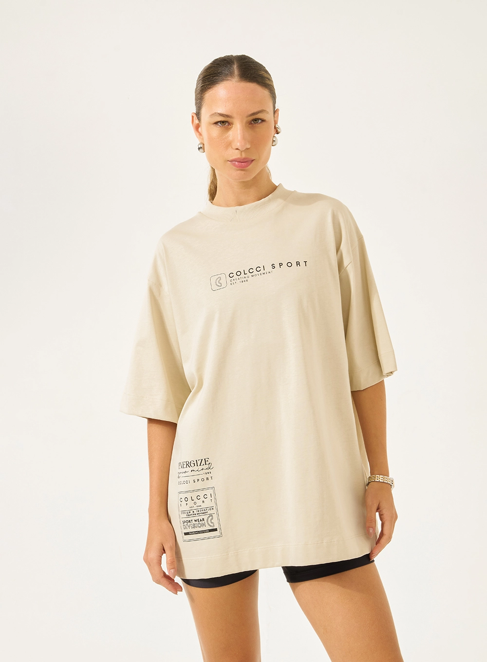 Camiseta Oversized Com Estampa Bege