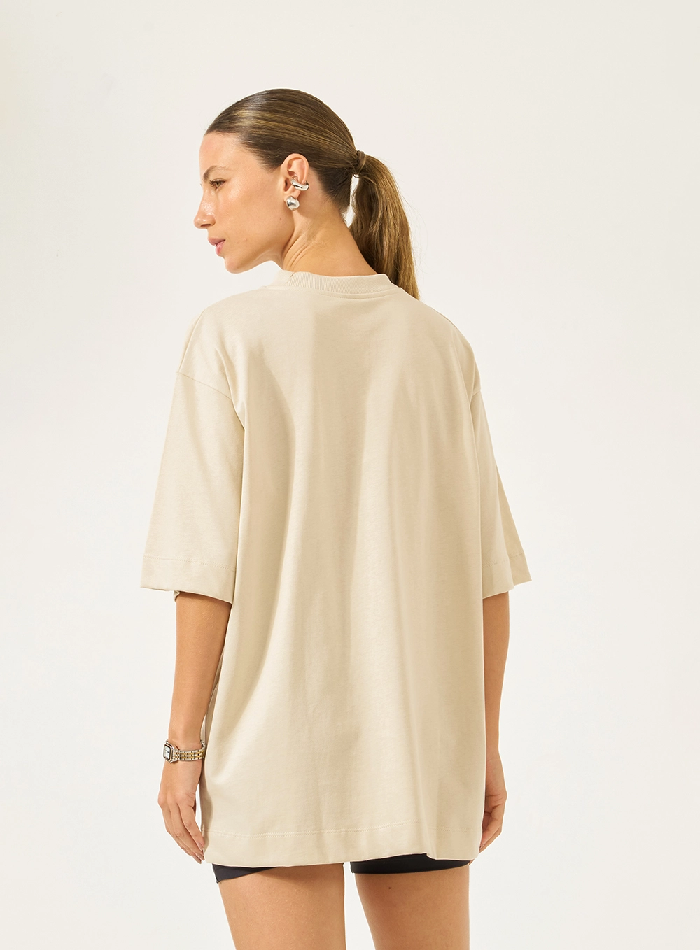 Camiseta Oversized Com Estampa Bege