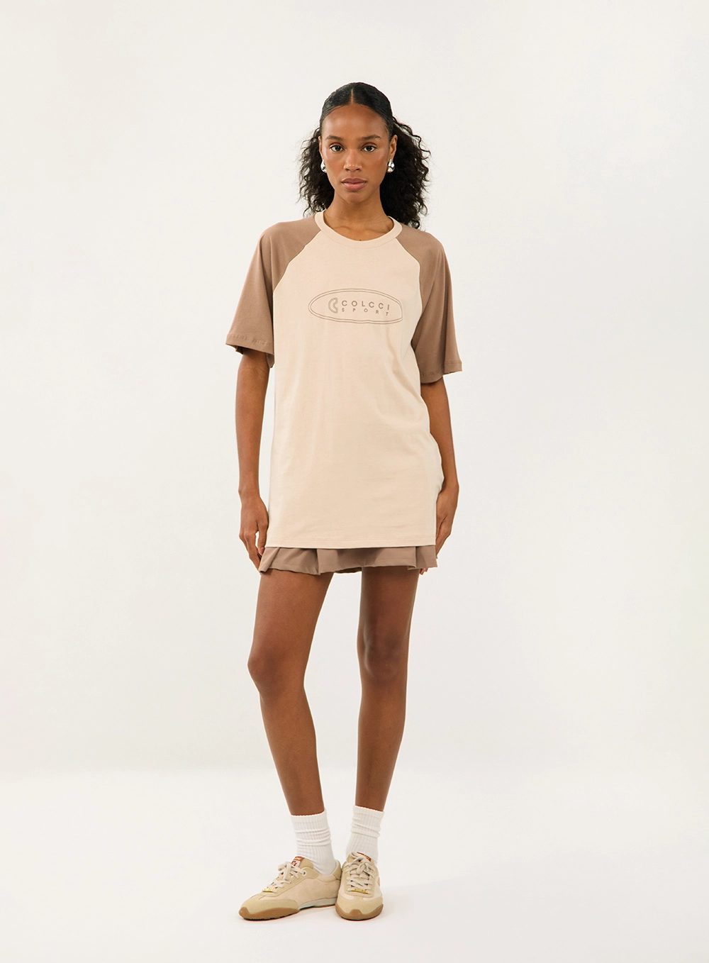 Camiseta Loose Bicolor Bege