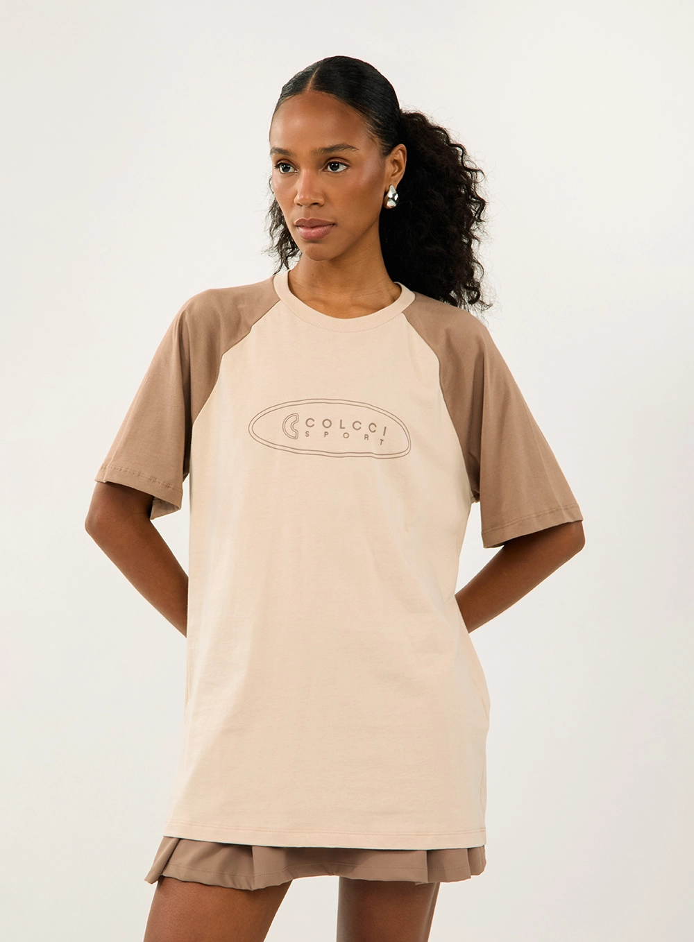 Camiseta Loose Bicolor Bege