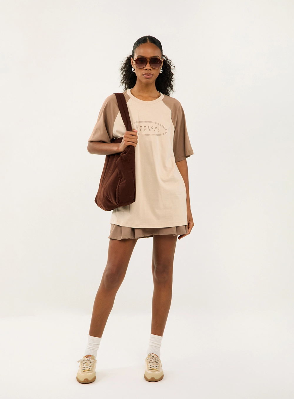 Camiseta Loose Bicolor Bege