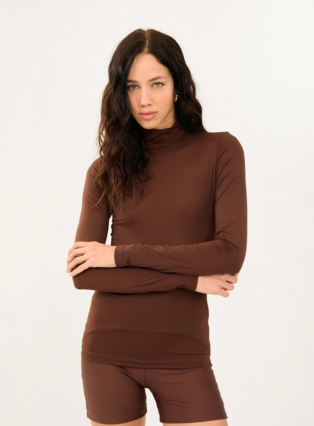 Blusa Slim Manga Longa Marrom