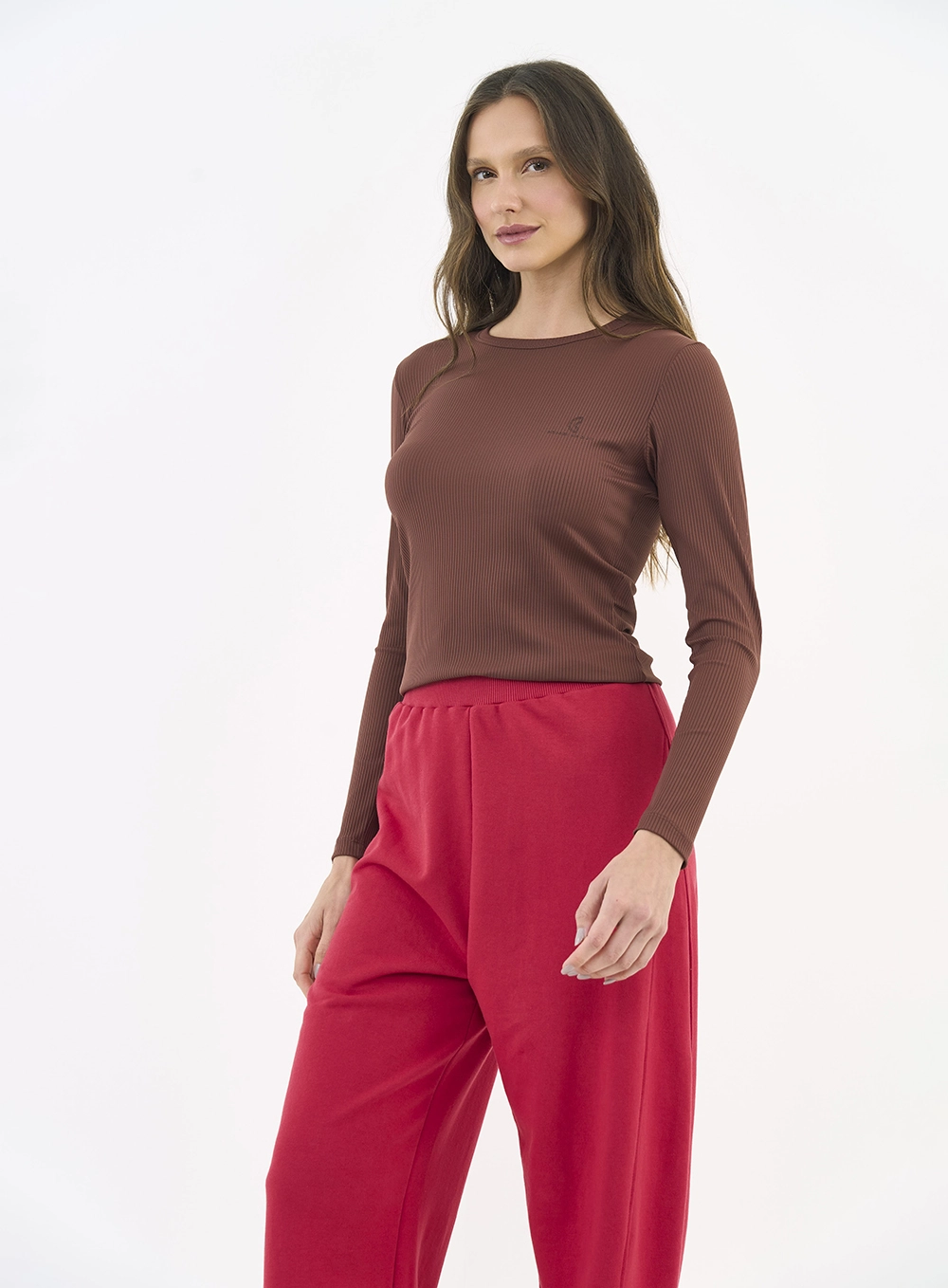 Blusa Canelada Manga Longa Marrom Marissa
