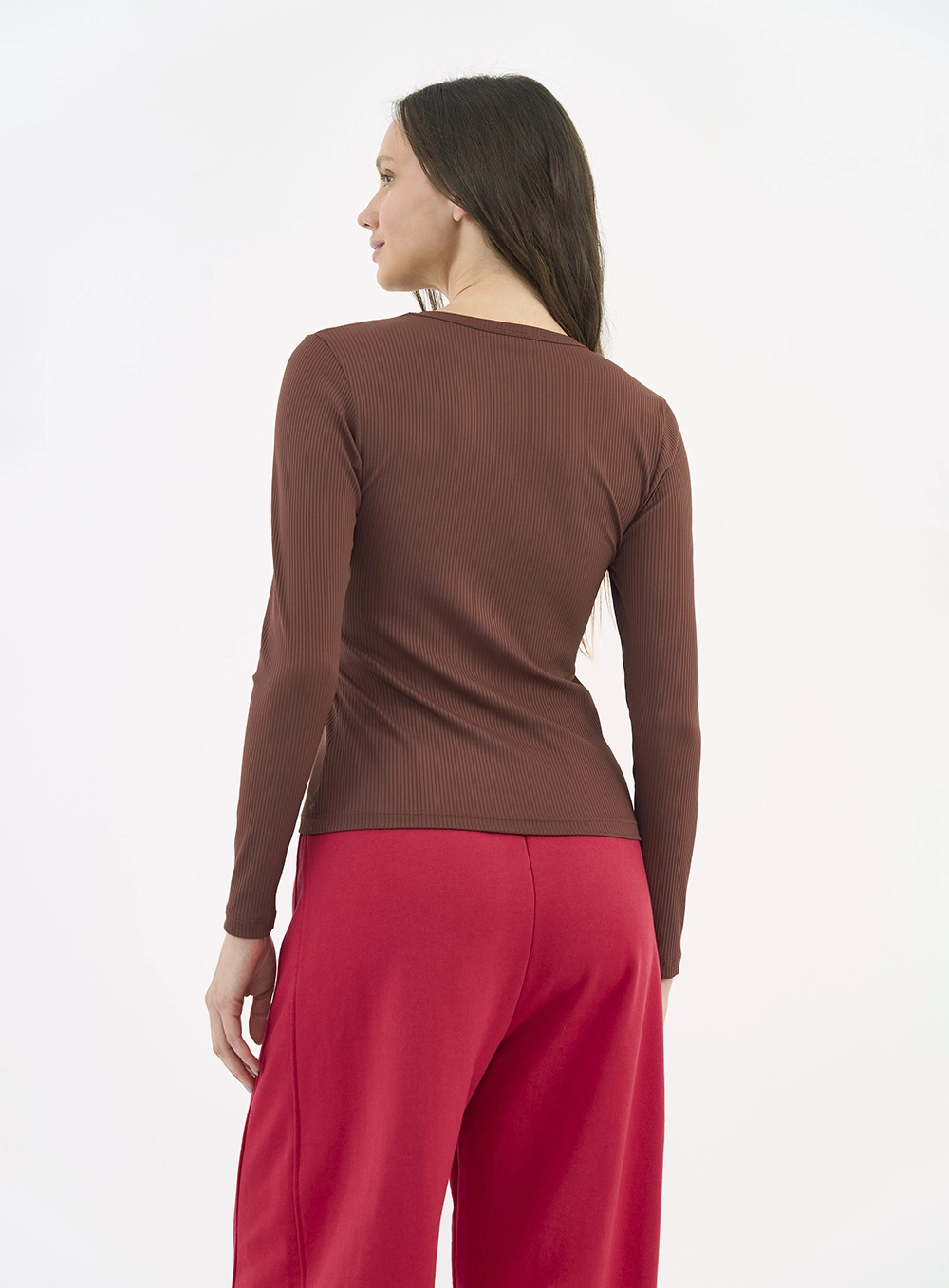 Blusa Canelada Manga Longa Marrom Marissa