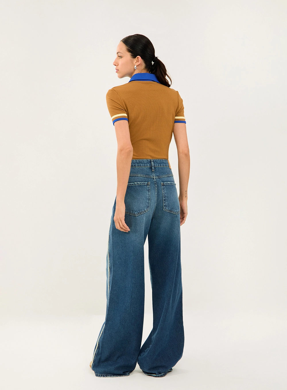 Blusa Canelada Duo Color Marrom