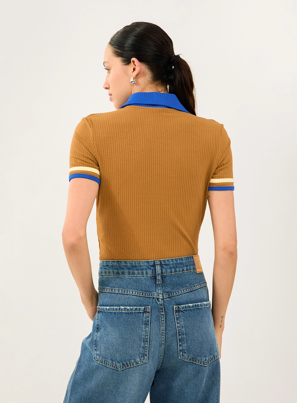Blusa Canelada Duo Color Marrom