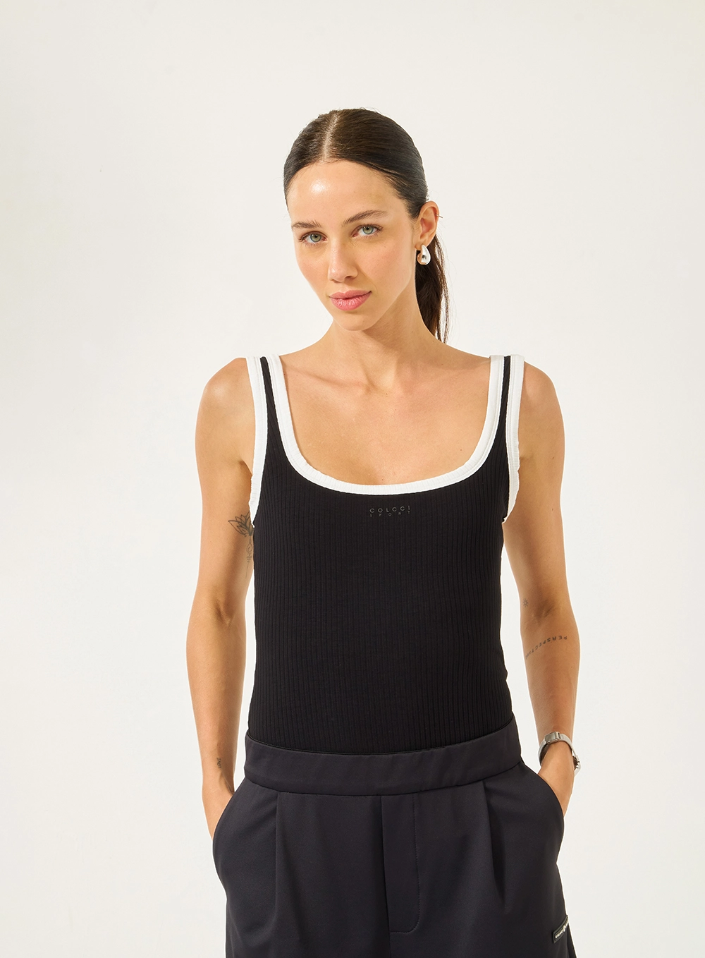 Regata Canelada Slim Duo Color Preto