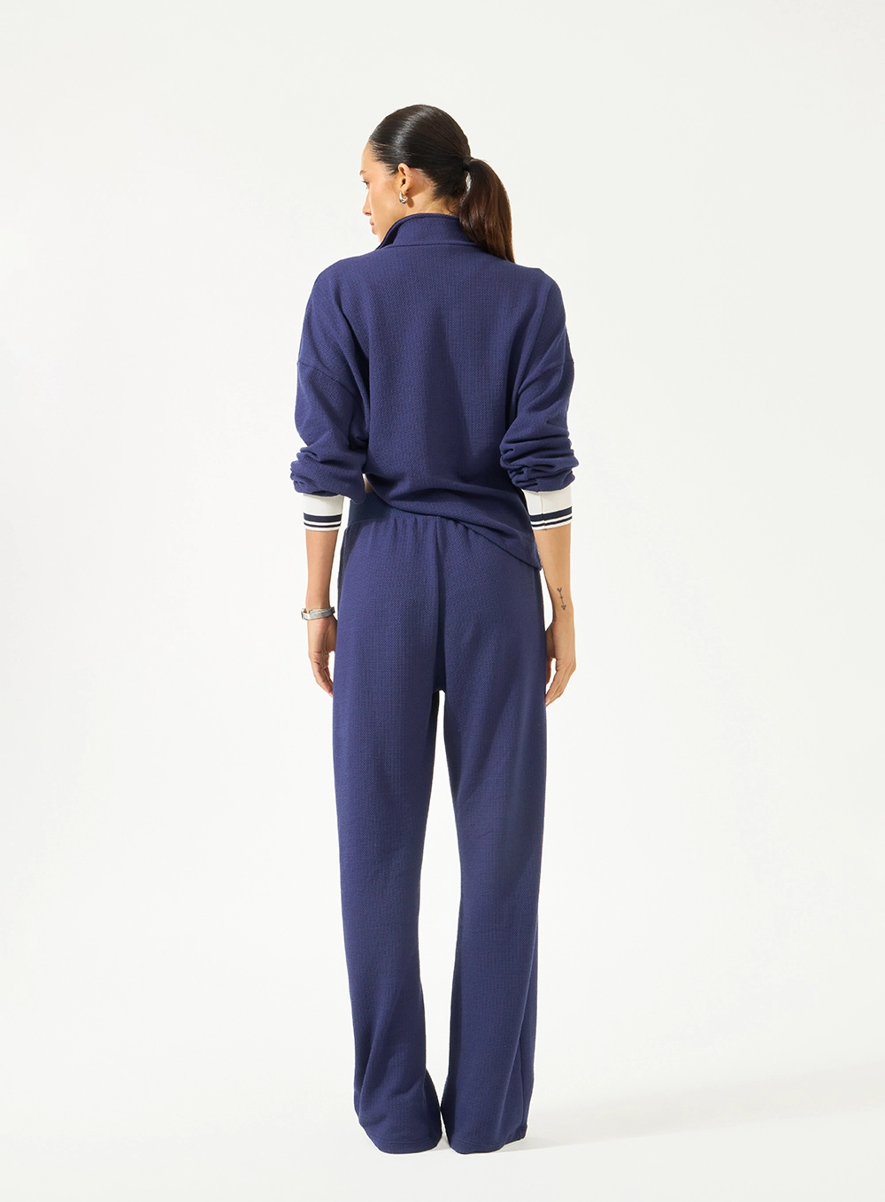 Blusão Loose Gola Alta Com Zíper Azul