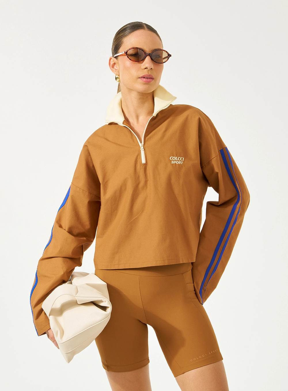 Blusão Comfort Gola Alta Com Listra Marrom