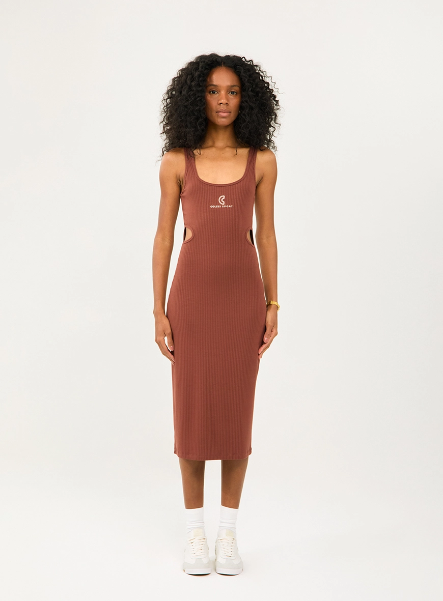 Vestido Midi Canelado Cut Out