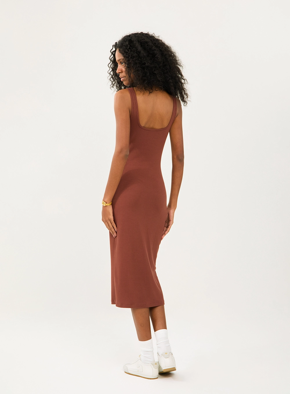 Vestido Midi Canelado Cut Out Marrom Marissa