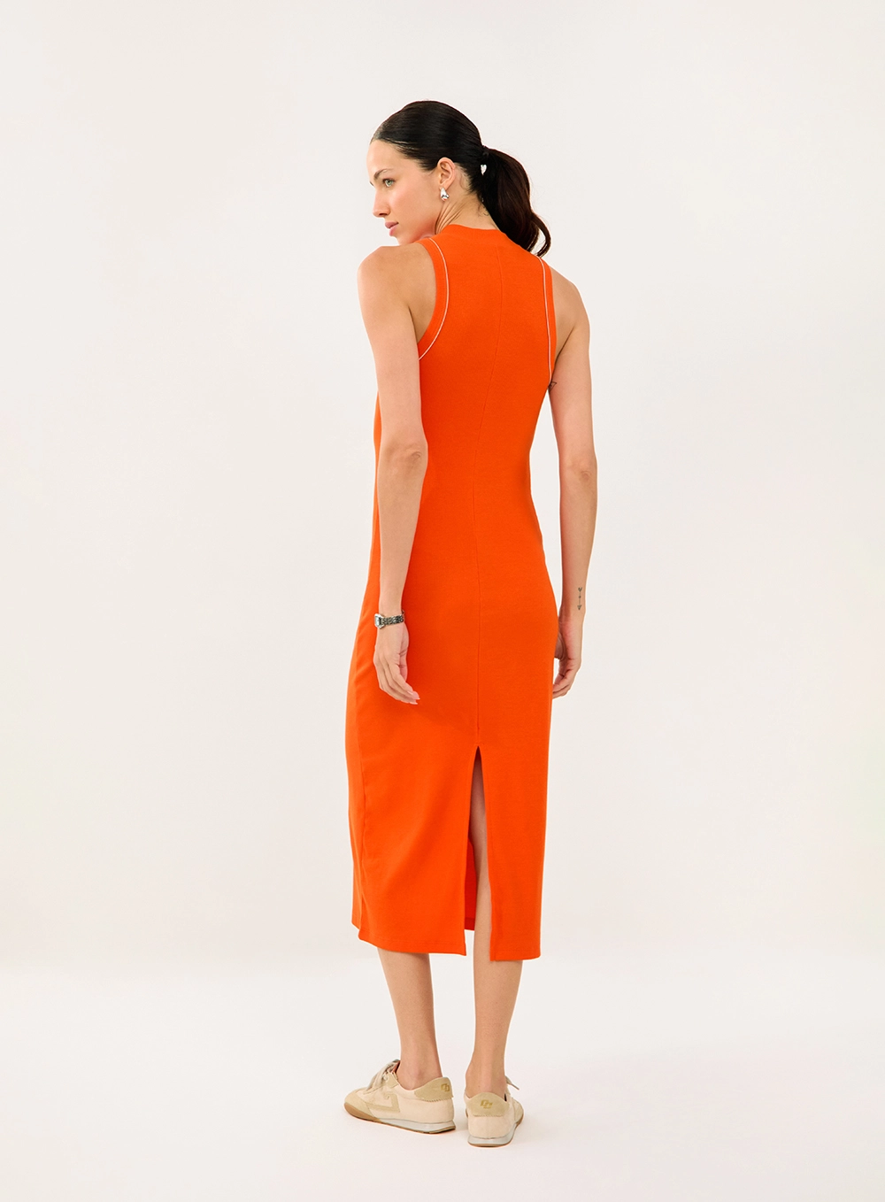 Vestido Midi Canelado Laranja