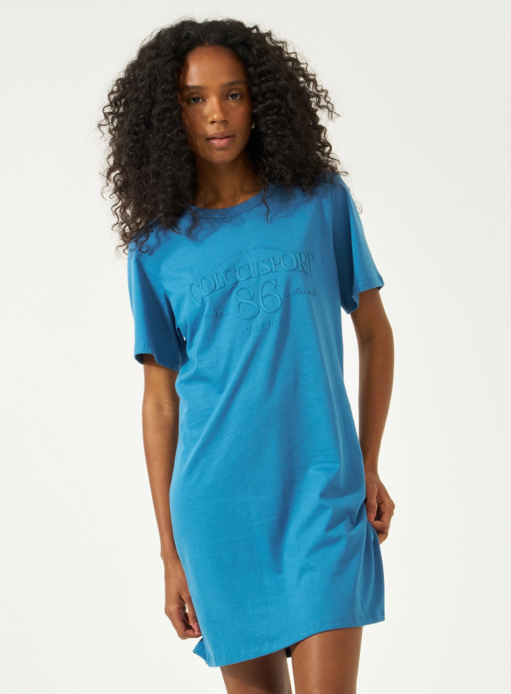 Vestido T-shirt Com Estampa Alto Relevo Azul