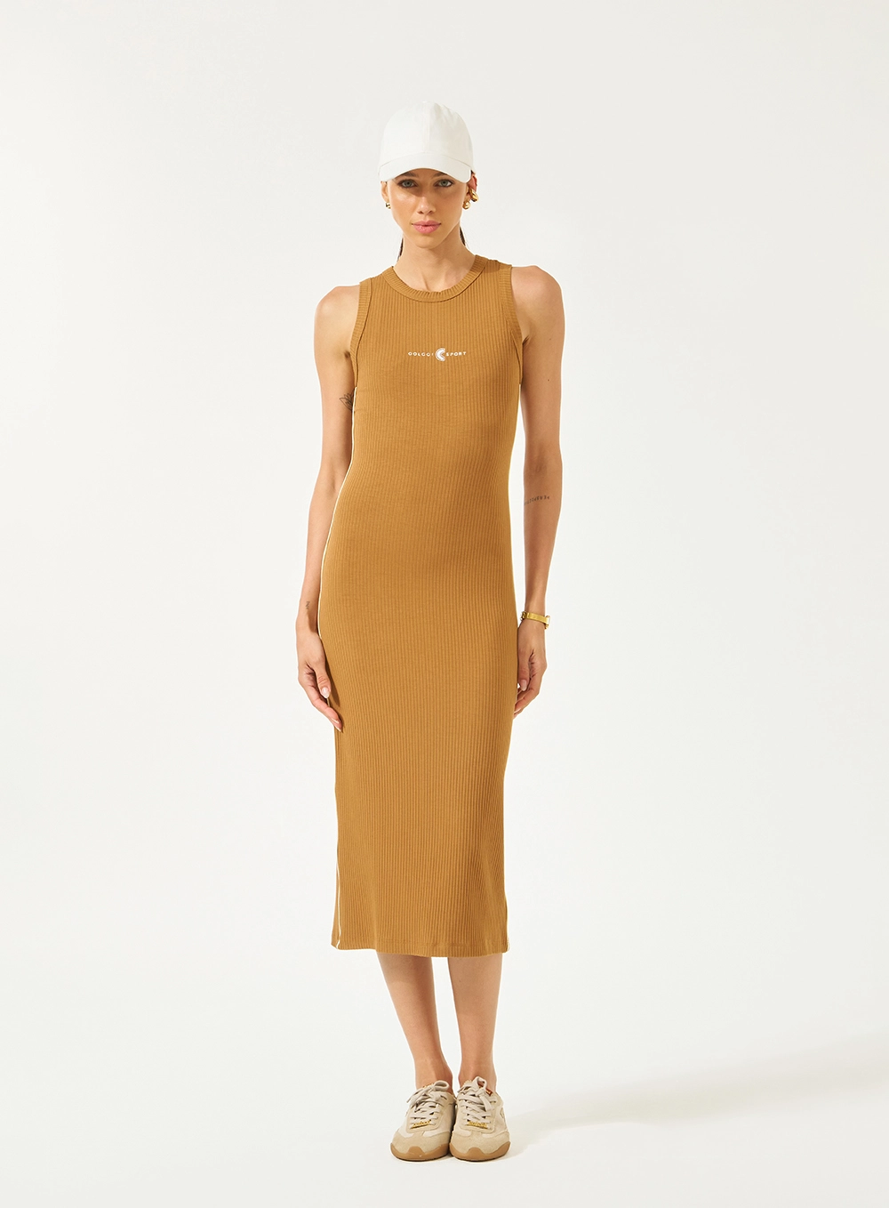 Vestido Midi Canelado Marrom