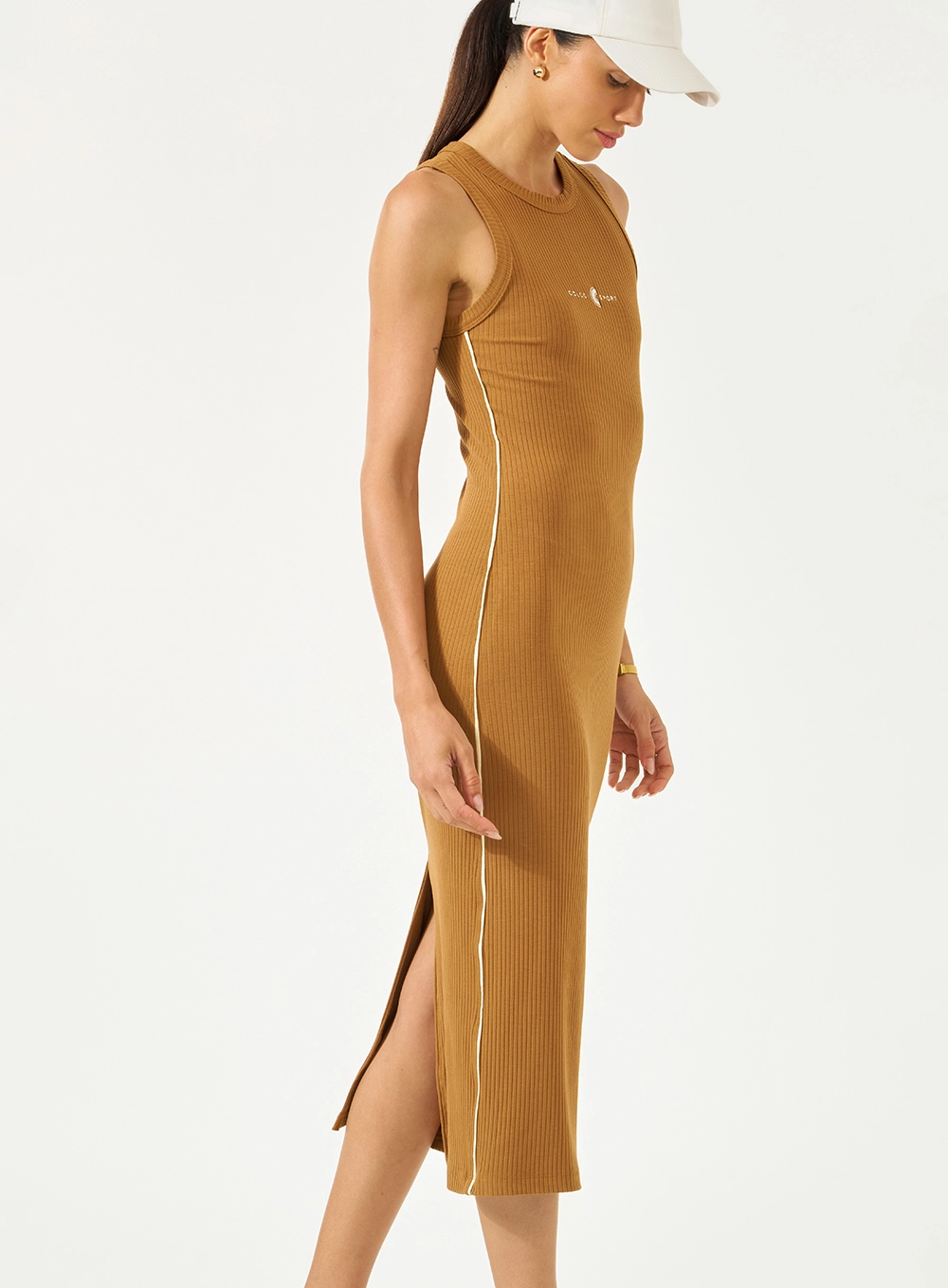 Vestido Midi Canelado Marrom