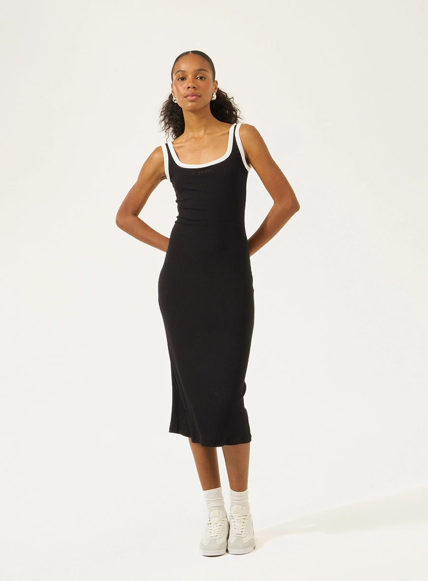 Vestido Midi Canelado Duo Color