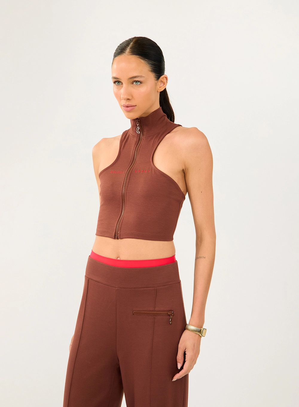 Top Slim Decote Nadador Gola Alta Marrom Marissa