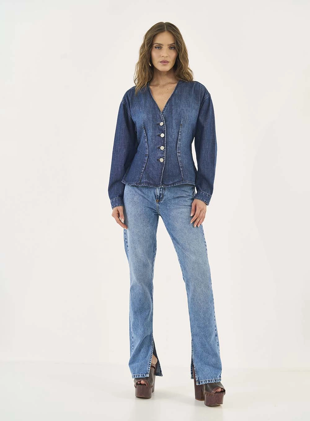 Calça Jeans Roma Reta Barra Com Fenda Índigo
