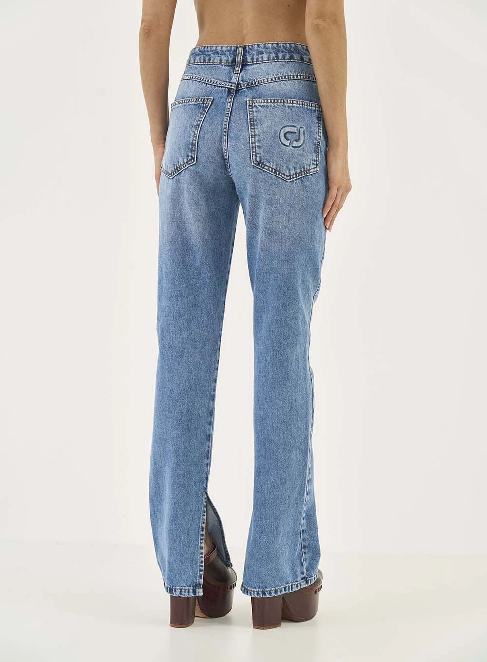 Calça Jeans Roma Reta Barra Com Fenda Índigo