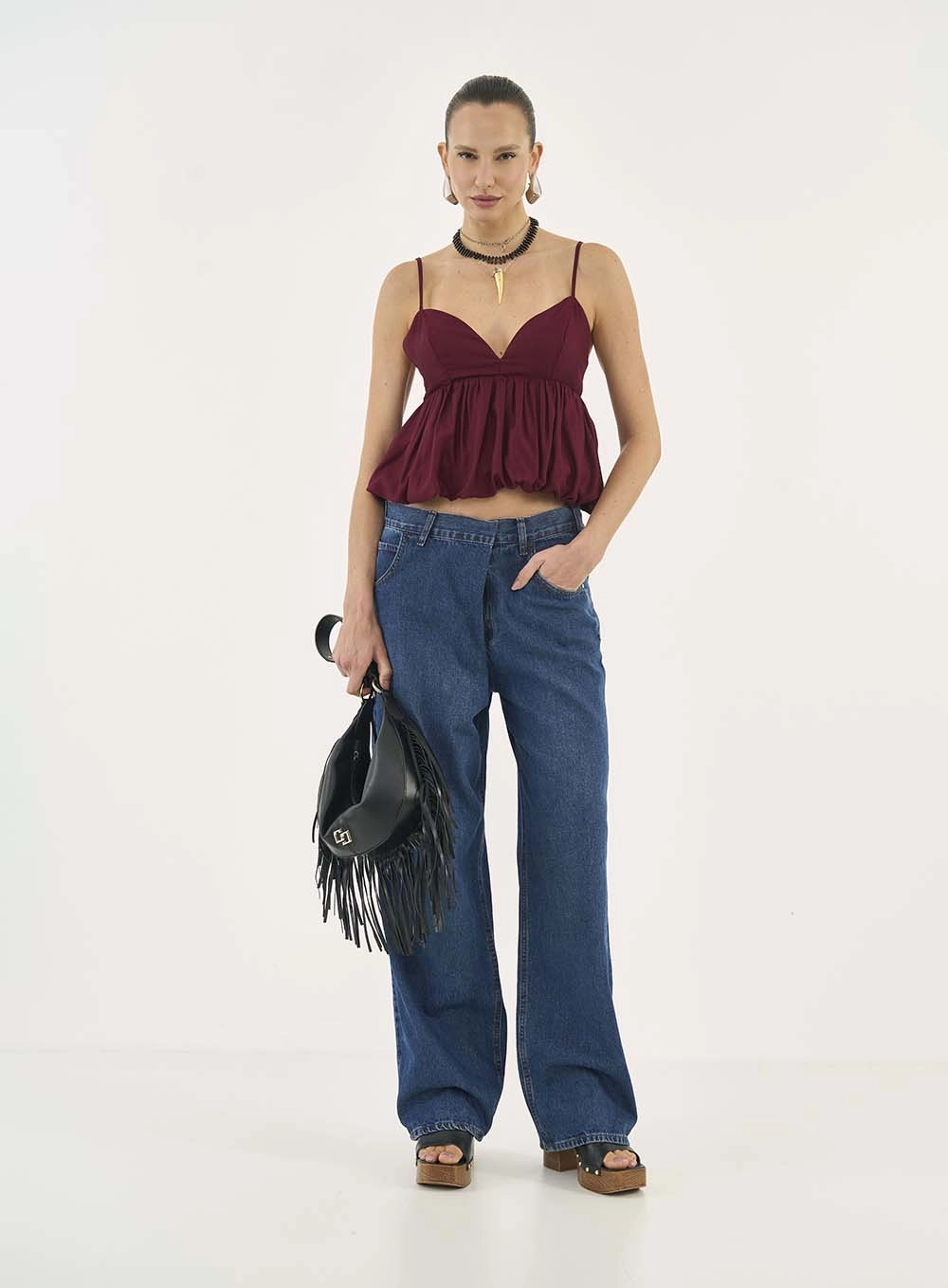 Calça Jeans Baggy Barcelona Cós Assimétrico Índigo