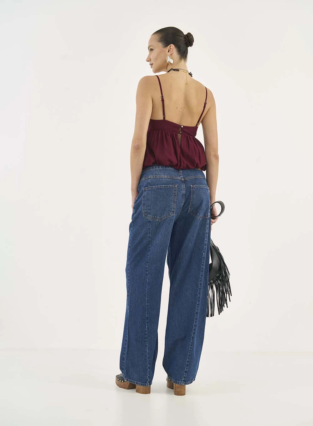 Calça Jeans Baggy Barcelona Cós Assimétrico Índigo