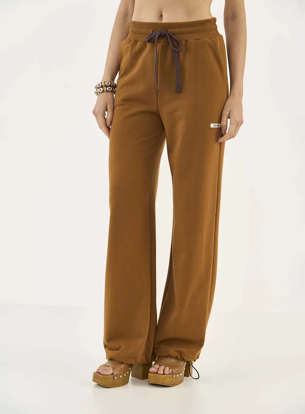 Calça Moletom Wide Leg Marrom