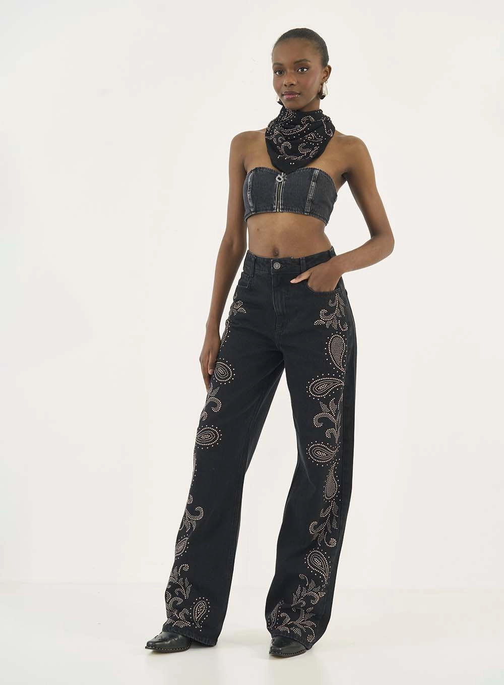 Calça Jeans Berlim Com Aplicação Indigo Preto