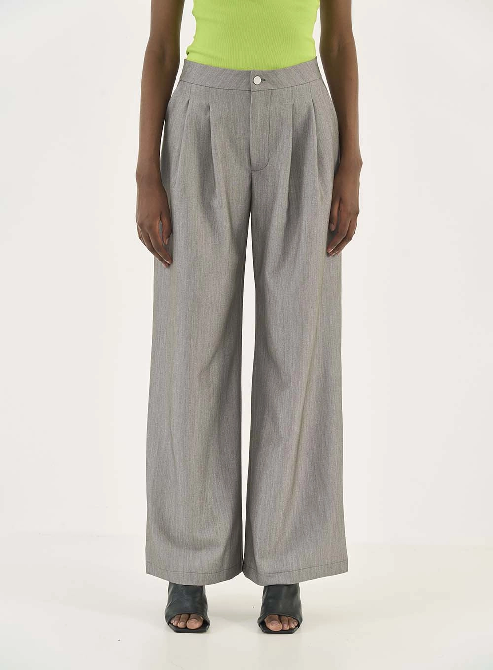 Calça Wide Leg Alfaiataria Cinza