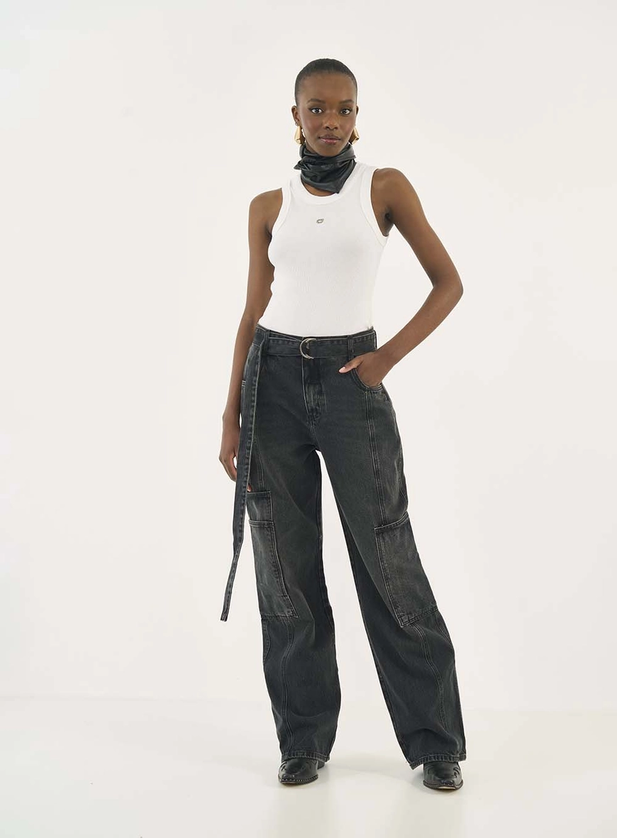 Calça Jeans Barcelona Com Bolsos Cargo