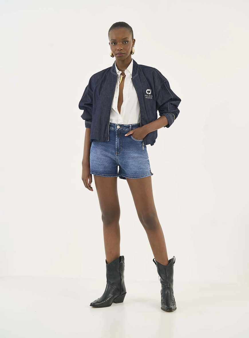 Short Jeans Justo Cancun Com Barra A Fio