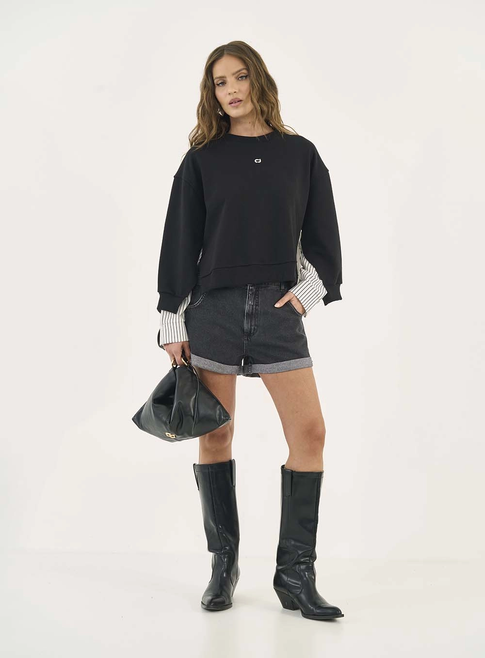 Short Jeans Justo Miami Com Dobra Indigo Preto