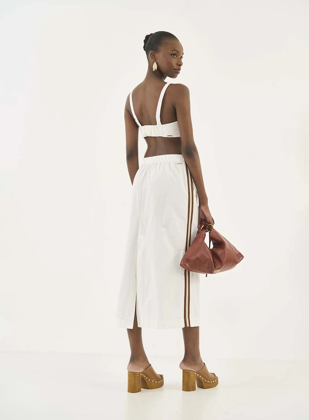 Saia Midi Com Listra Lateral Bege