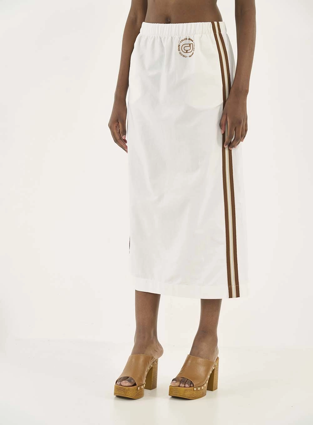 Saia Midi Com Listra Lateral Bege