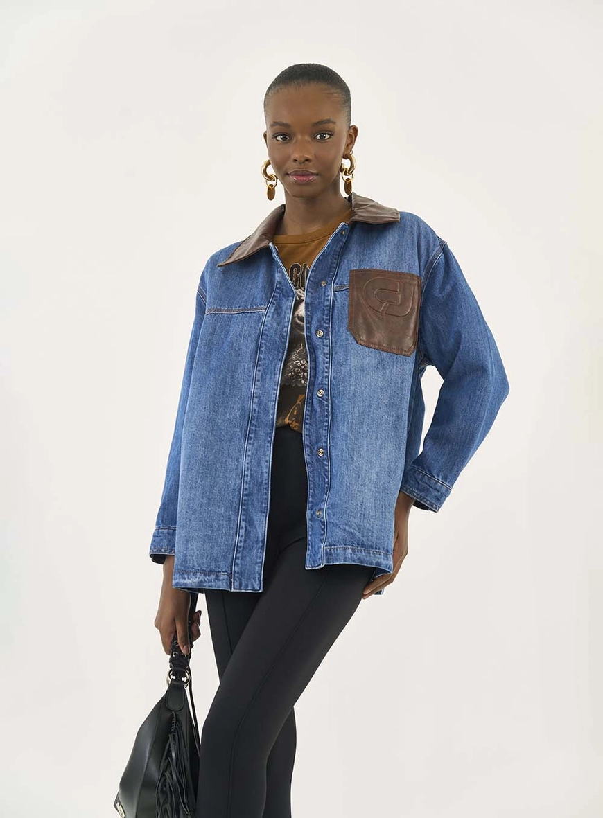 Jaqueta Jeans Loose Com Detalhes Em Pu