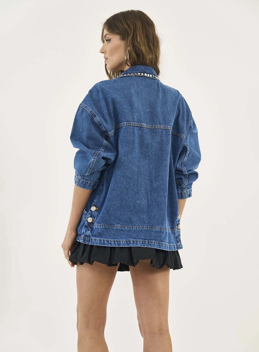 Jaqueta Jeans Com Metais Índigo