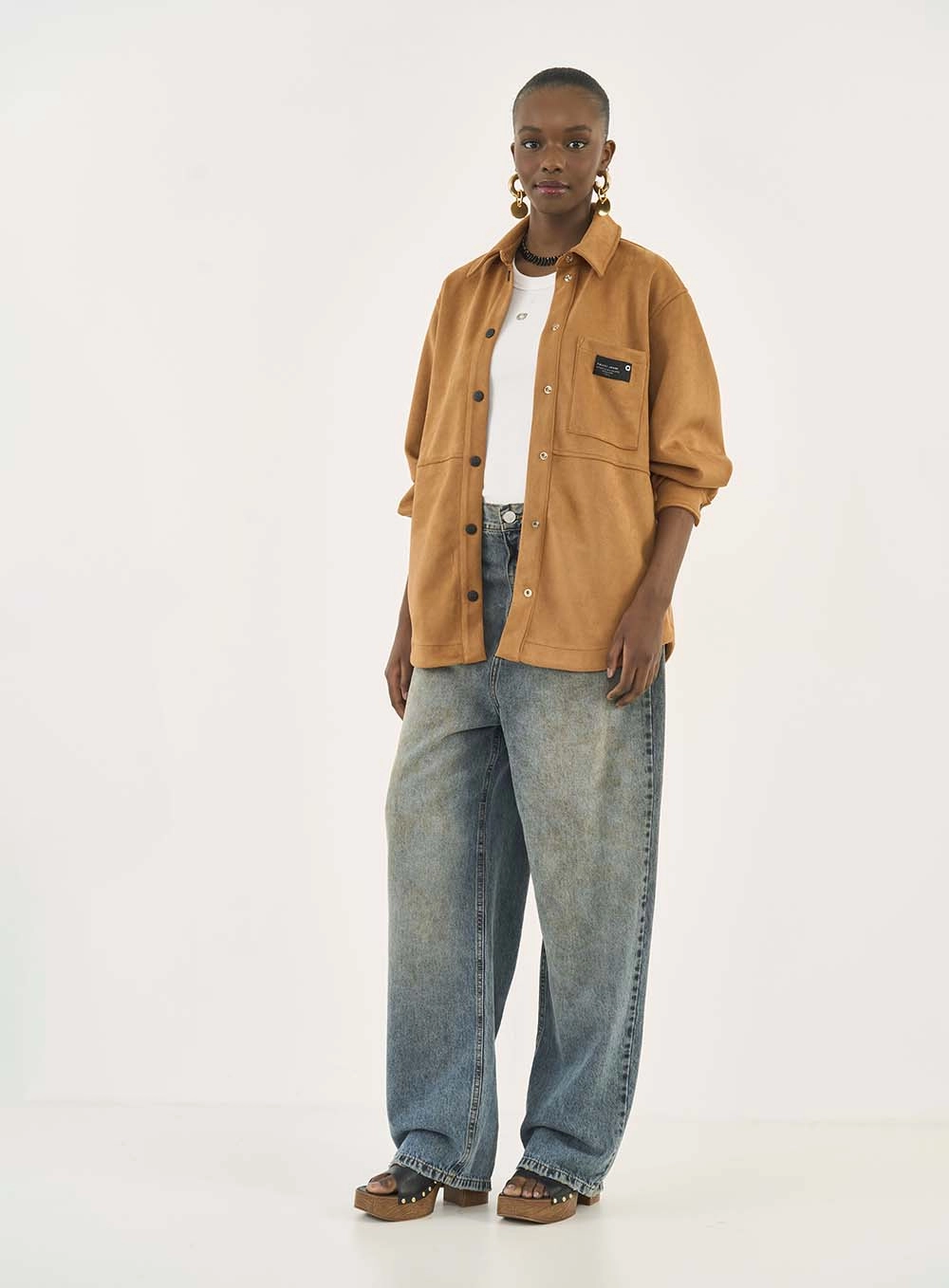 Jaqueta Suede Com Bolsos Frontais Marrom
