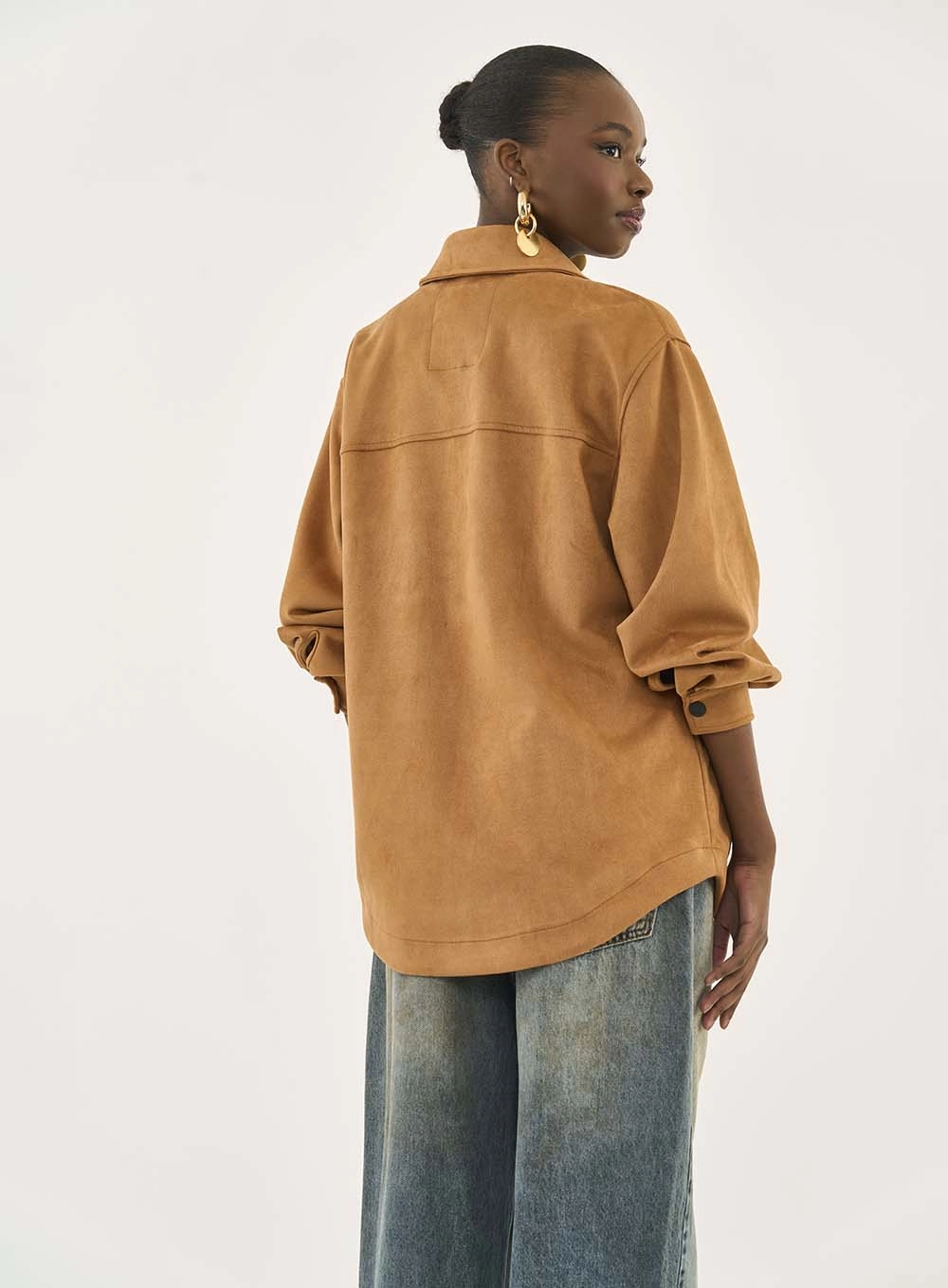 Jaqueta Suede Com Bolsos Frontais Marrom