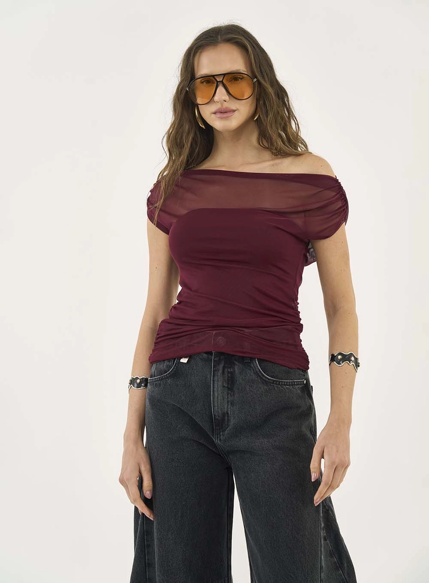 Blusa Slim Em Tule Assimétrica