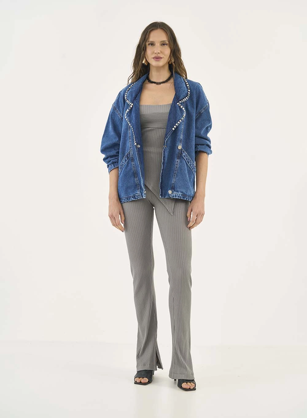 Blusa Canelada Assimétrica Cinza