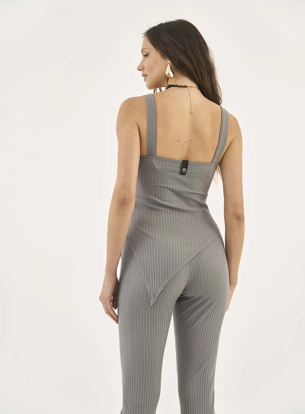 Blusa Canelada Assimétrica Cinza