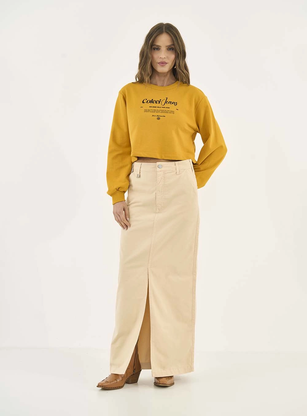 Blusão Moletom Encurtado Com Estampa Amarelo