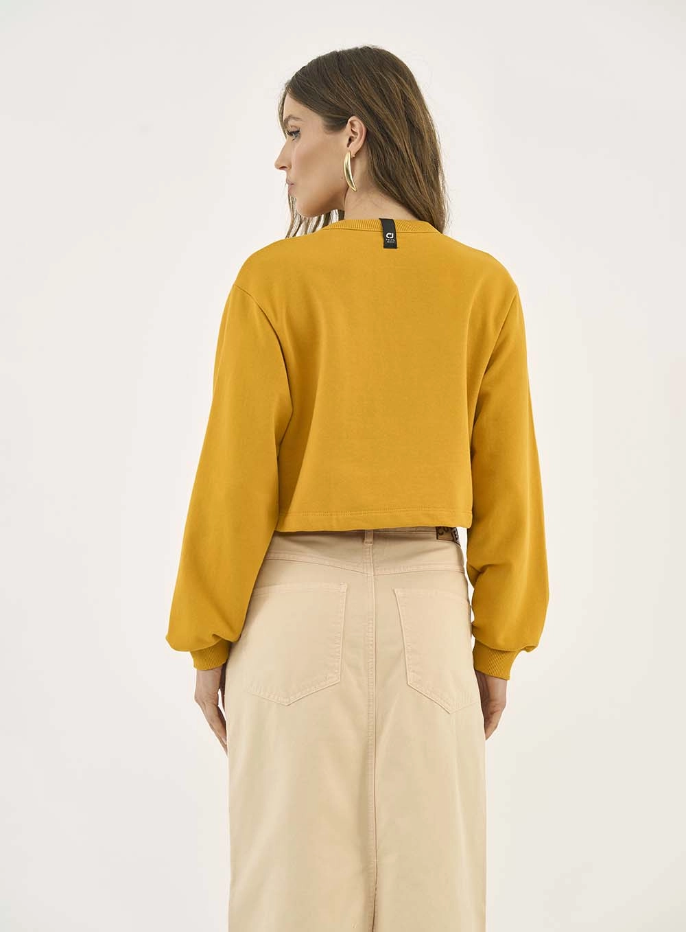 Blusão Moletom Encurtado Com Estampa Amarelo