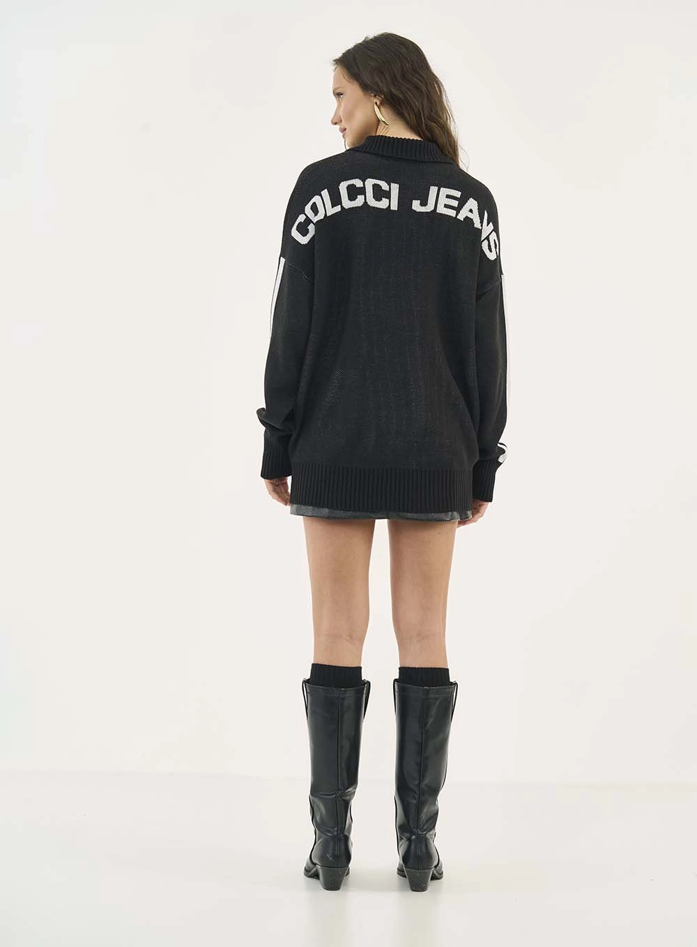 Blusão Loose Em Tricô Com Estampa Preto