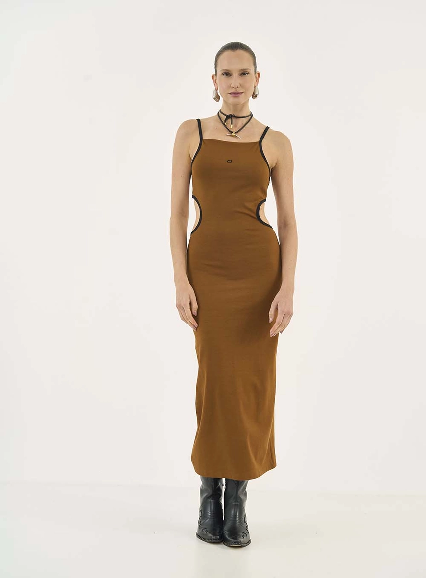 Vestido Midi Duo Color Frente Única