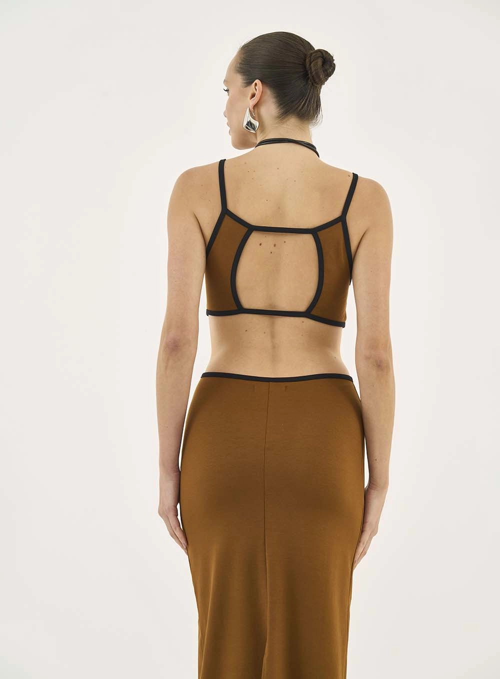 Vestido Midi Duo Color Frente Única Marrom