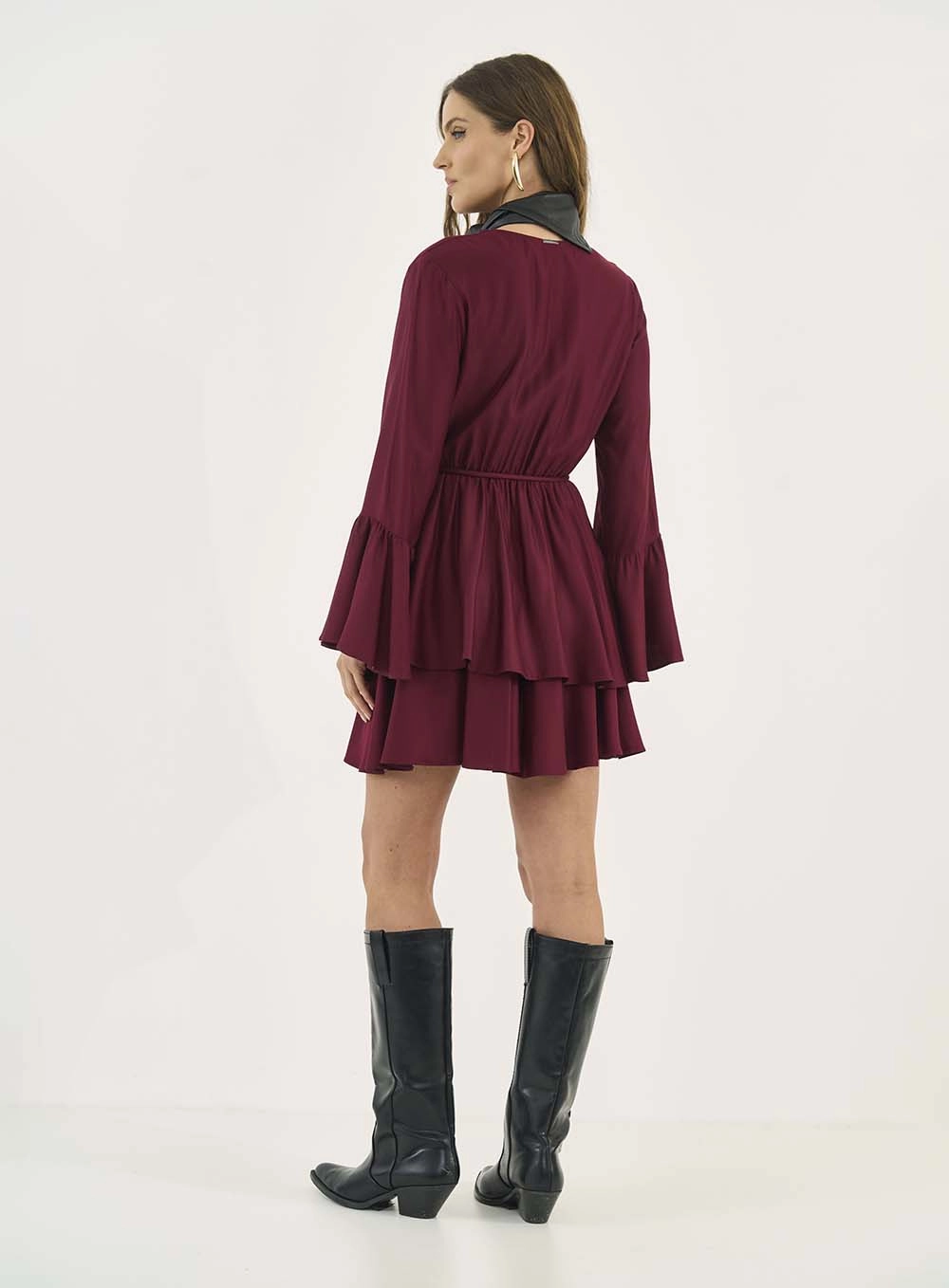 Vestido Comfy Com Transpasse E Camadas Bordô