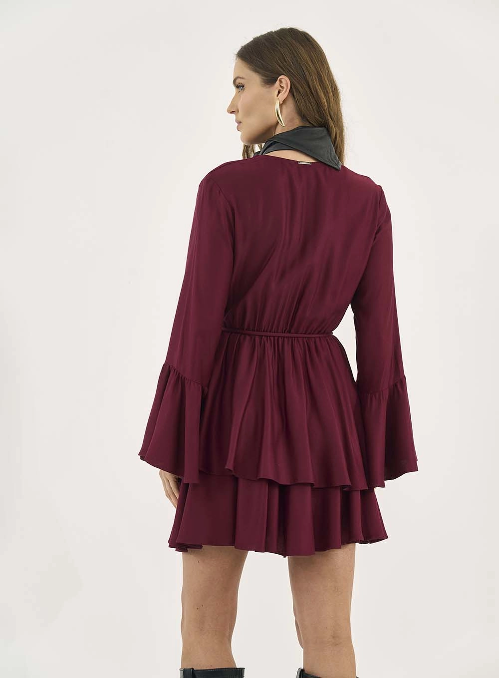 Vestido Comfy Com Transpasse E Camadas Bordô