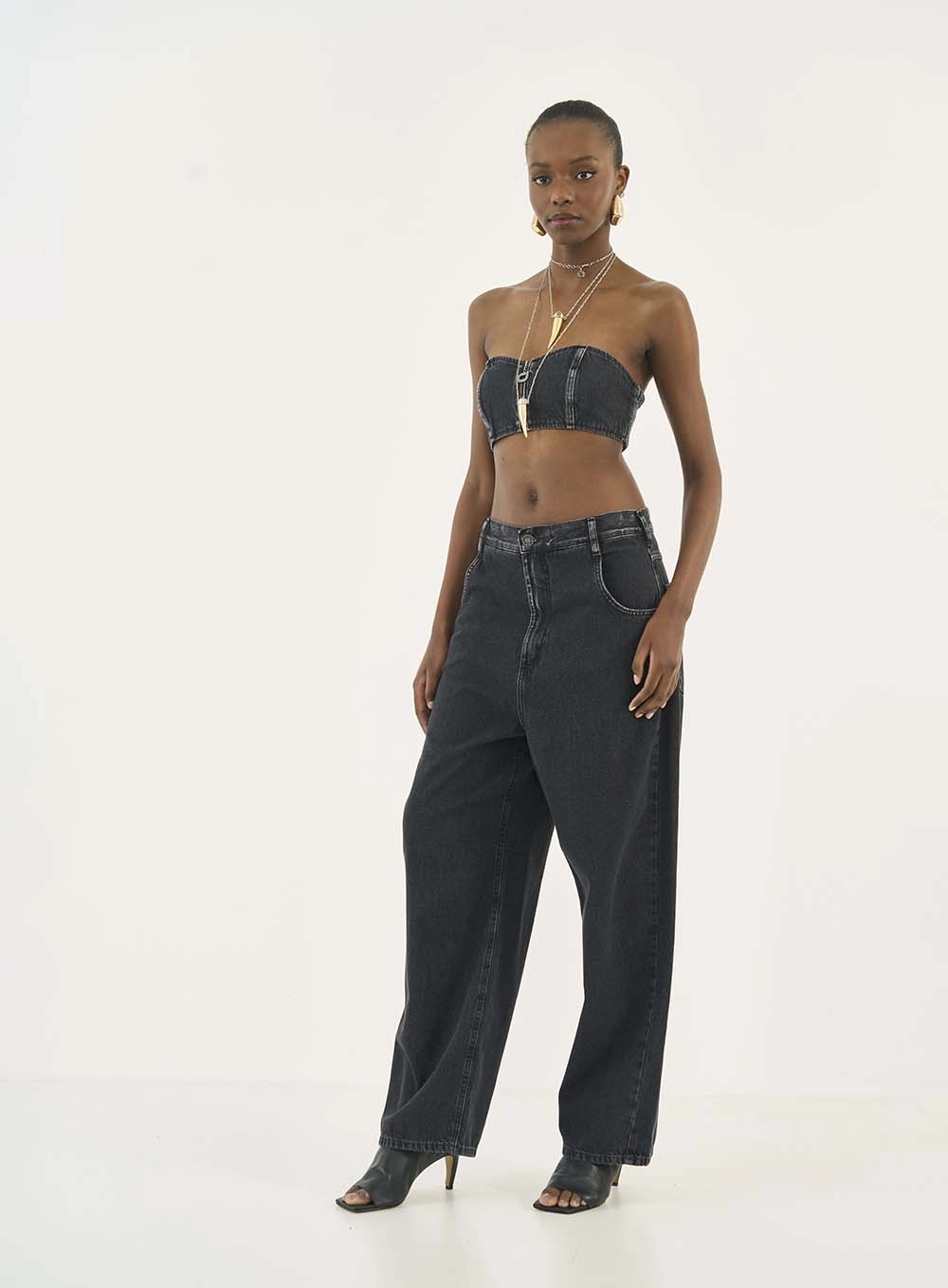 Top Jeans Slim Costas Com Lastex Indigo Preto