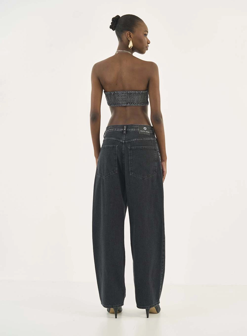 Top Jeans Slim Costas Com Lastex Indigo Preto